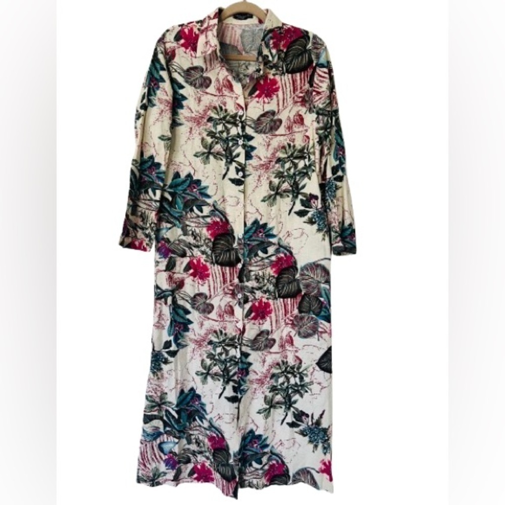 Faeriesty Womens Tropical Print Button Down Shirt Dress Size S